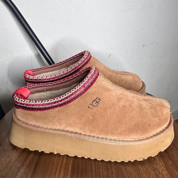 UGG Shoes - UGG Tazz Chestnut Suede Platform Slippers Red Tasman Braid 1122553 Womens 8